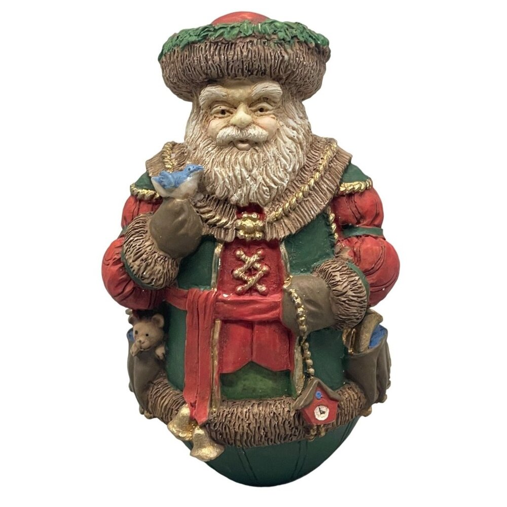 Christmas midwest imports Santa roly poly figurine blue bird wreath red 4.5 READ
